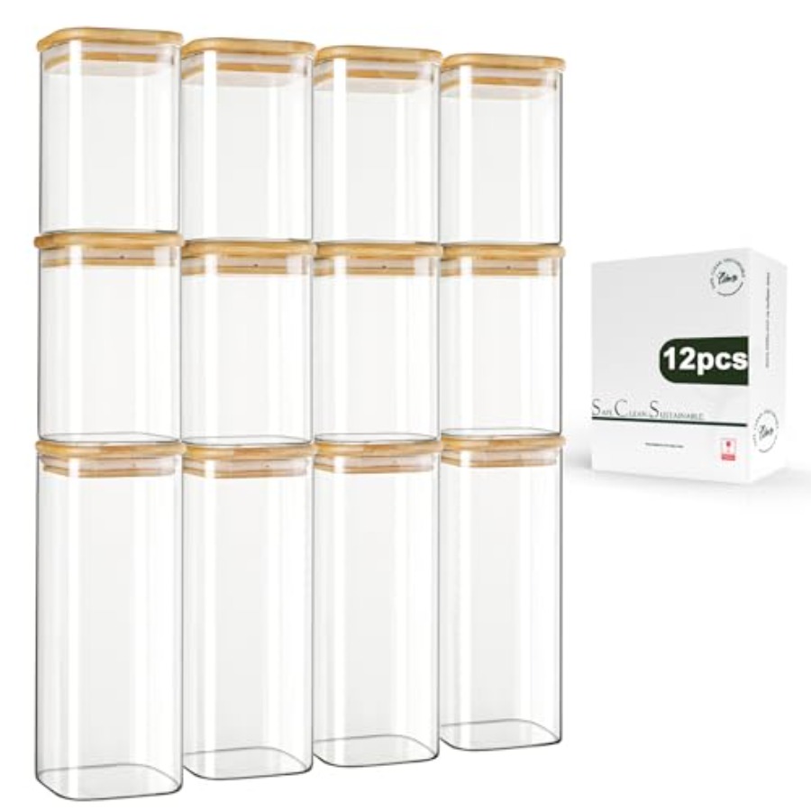 Food Storage In Pantry - Набор из 12 квадратных стеклянных банок