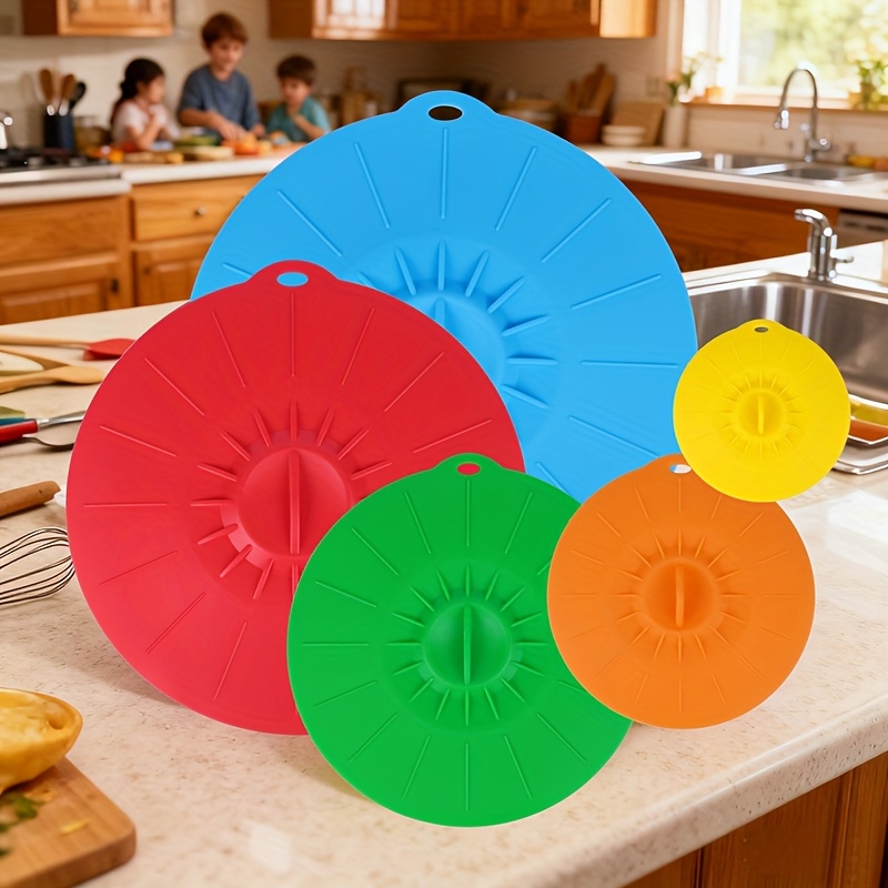 Food Storage With Colander - Набор из 5 силиконовых крышек, термостойкие