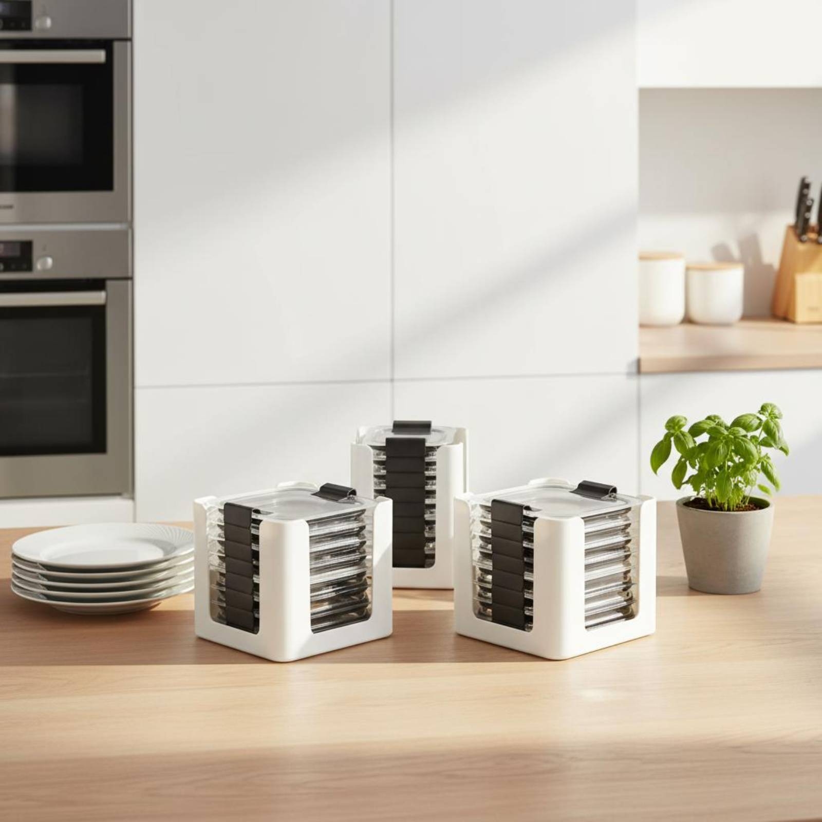 Food Storage Plastic Containers With Lids - Набор из 3-х прямоугольных органайзеров для